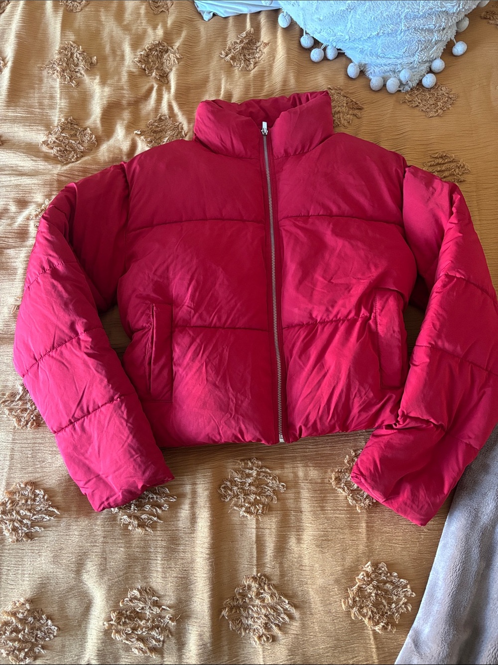 Urban Outfitters Red Cropped Puffer Jacket